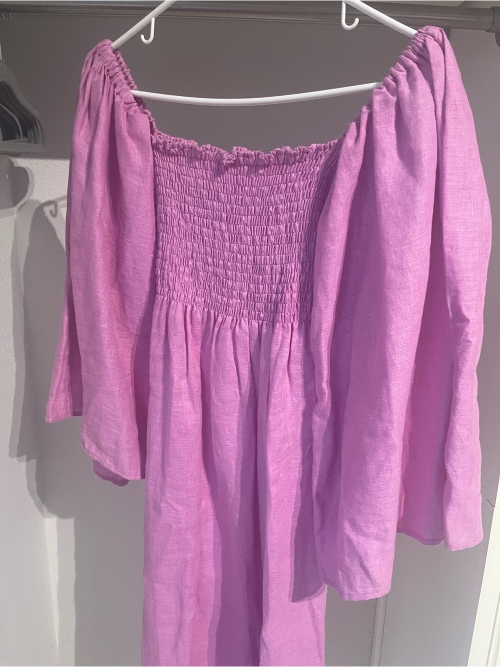 Sleeper Atlanta Smocked Midi Dress Pink Lilac 100% Linen Dress - Picture 4 of 5
